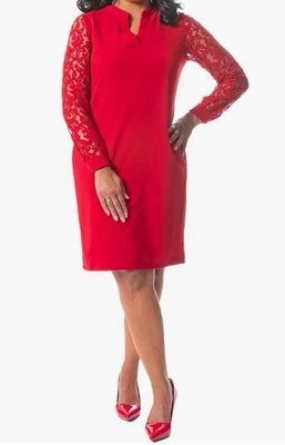 Nuevo con etiquetas Vestido Kasper Rojo Encaje Manga Larga Talla XL Foto 1 de 4