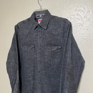 Camisa Wrangler Para Hombres S Negra Denim Ribete a Presión Bolsillos Western - Imagen 1 de 19