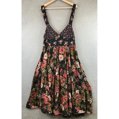 Vestido midi estampado floral Free People negro rosa rosas boho festival talla L Foto 1 de 4