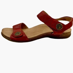 Taos Red Leather Sandals Pioneer Women Sz 9 Adjustable Comfort Strappy 19211 - Picture 1 of 15