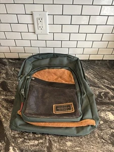 Vtg Original Arizona Jean Co. Multi Pocket Green Canvas Suede Backpack Bookbag - Picture 1 of 11