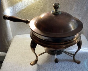 Vintage 4 Stück Kupfer Chafing Dish Warming Pan mit 10" Aluminium Pfanne, Holzgriff - Bild 1 von 5