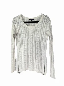 Suéter tejido con cable de lana marfil mediano vintage Y2K para mujer con dobladillo con cremallera acogedor - Imagen 1 de 13