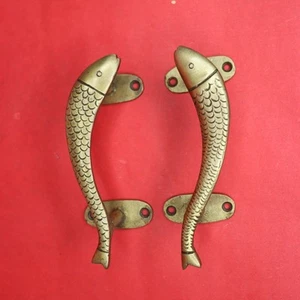 Brass Handcrafted Fish Shape Antique Victorian Style Door Pull Handle Knob R7151 - Picture 1 of 11