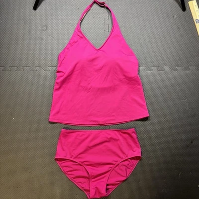 L.L. Conjunto de tankini halter liso rosa intenso Bean para mujer talla 12 Foto 1 de 4