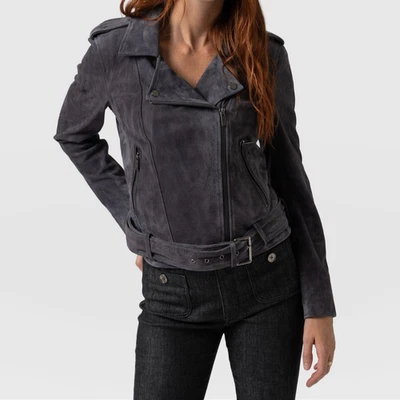 Womens Suede Leather Jacket Dark Gray Biker Motorcycle Size S M L XL XXL 3XL - Image 1 of 4