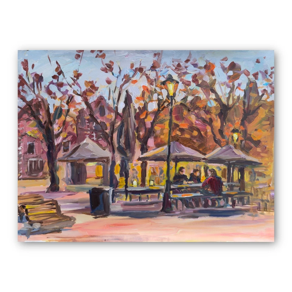 Ölgemälde ORIGINAL Kunst Amsterdam stadt Cafe Kunst handgemachte - Bild 1 von 4