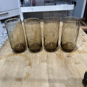 Vintage Libbey Juice Glasses Amber Brown Mocha Smokey Swirl 5 3/4” Set Of 4 * - Picture 1 of 9