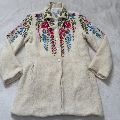 Abrigo Vintage Boho Linea de Louis Dell'Olio Floral Bordado Mezcla Lana Talla M Foto 1 de 4