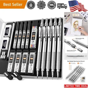 Versatile Mechanical Pencil Set: 5 Drafting Pencils + 9 Color Lead Refills - Picture 1 of 11
