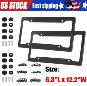 Black Car Carbon Fiber License Plate Frame Cover Front & Rear Universal USA Size - Bild 1 von 12
