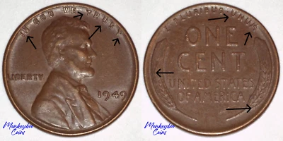 1949 Lincoln Wheat Cent - Die Cracks & Die Extension Doubling -Rare Error Coin - Image 1 of 4