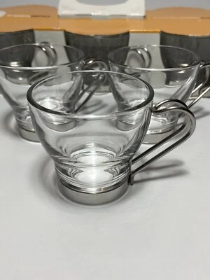 Crate and Barrel Espresso cups mugs with wire handle and metal base/ring - Image 1 of 4