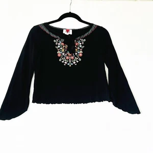 Vintage 90's Y2K VENUS Witchy Bell Sleeve Whimsigoth Cropped Top Ruffly Hem M - Picture 1 of 6