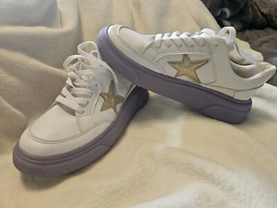 MKS Women's Shoe Size 9 White Faux Leather Bronze Star Lace Up Sneakers, Tennis - Image 1 of 4