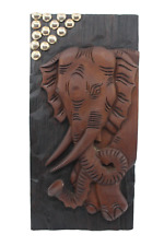 Elephant Hand Carved Wood Hanging Display Sign - Handmade in Laos