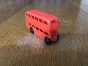 VINTAGE MINI DOUBLE DECKER LONDON BUS HARD PLASTIC TOY MADE IN HONG KONG - Picture 1 of 6