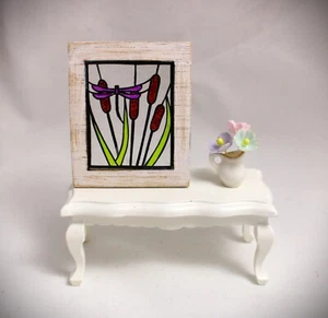 Original OOAK Miniature Dollhouse Stained Glass Window Dragonfly 2 N Woolmer - Picture 1 of 2