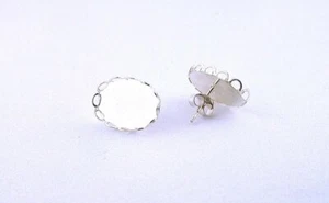 12 pares de pendientes de cabujón con bisel de tuerca de poste de plata esterlina ovalados de 14x10 Finding EE12 - Imagen 1 de 3