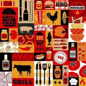 Henry Glass - Grill & Chill - Patchwork Grill Icons - Multi, fabric BTY - Picture 1 of 5