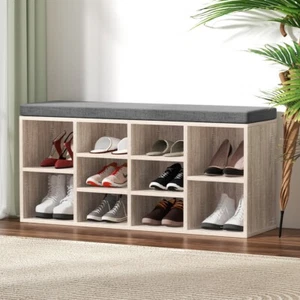 Artiss Shoe Rack Cabinet Boots Bench Fabric Seat Pine Storage 102 x 30 x 48cm - Picture 1 of 8