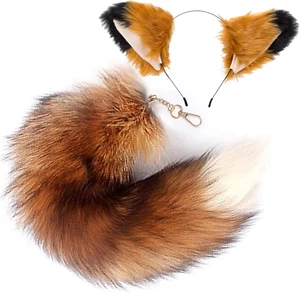 Cat Wolf Fox Ears and Tail Set for Kids Fluffy Fox Tail Cosplay Party Wolf Costu - Picture 1 of 12