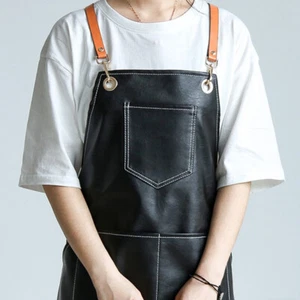 Men Women Leather Waterproof Apron with Pockets for Barber Butcher Cooking - Picture 1 of 11