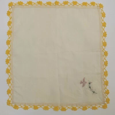 Vintage Silk Bridesmaid Wedding Handkerchief Embroidered Crochet Lace Heirloom - Image 1 of 3