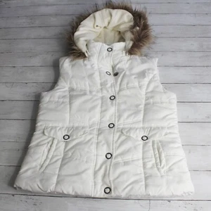 Vanity Women's Sleeveless Puffer Jacket Vest Size L Winter White Faux Fur Hood - Picture 1 of 5