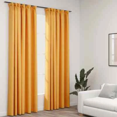Linen-Look Blackout Curtains with Hooks 2 pcs Yellow 140x225 cm vidaXL - Image 1 of 4