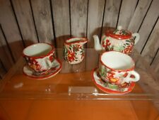 Vintage Asian Tea Set Miniature Dollhouse Teapot Cups Pitcher Hand Painted