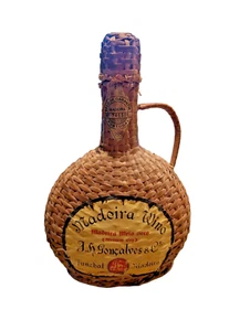 Vintage Old Madeira Wine Meio Seco Wicker Wrapped Empty Bottle Portugal - Picture 1 of 10