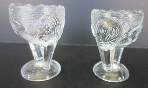 2 PC VINTAGE EAPG CLEAR STORK BIRD EGG CUPS - Picture 1 of 1