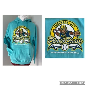 Traverse City Beach Bums Hoodie Sweatshirt Hooded Blue Baseball Pullover Size M - Picture 1 of 10