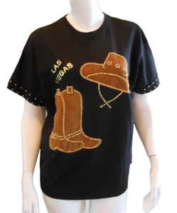VTG Single Stitch Black Tee Size M/L Vegas Cowboy Theme Hand Detail OOAK - Picture 1 of 10