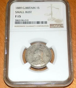 GREAT BRITAIN 1889 1S Shilling NGC F15 F 15 Small Bust Key Date Certified Coin  - Picture 1 of 4