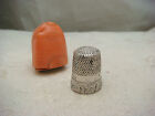 THIMBLE STERLING SILVER CELLULOID HOUSE CHASED VINTAGE ANTIQUE ORIGINAL CASE