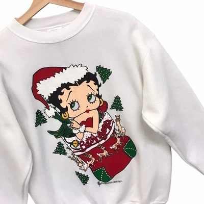 Sudadera De Colección Betty Boop Navidad 1998 Etiqueta Tultex Hecha en EE. UU. Para Mujer Talla M Foto 1 de 4