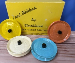 Vtg 50s MCM Northbrook Card Holders Set 4 W/Box Plastic Teal Yellow White Orange - Picture 1 of 13