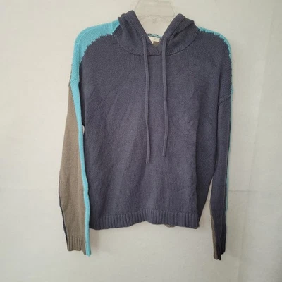 Suéter con Capucha Lisa Todd XS Tejido Azul Gris Tostado Bloques de Color Pullover Informal Foto 1 de 4