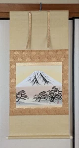 Quadro arte asiatica Kakejiku dipinto a mano pino del Monte Fuji giapponese da appendere - Foto 1 di 5