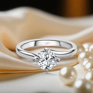 Wedding 14K White Gold Ring 1 Carat IGI Lab Grown Round Cut Diamond Sizes 6 7 8 - Picture 1 of 12