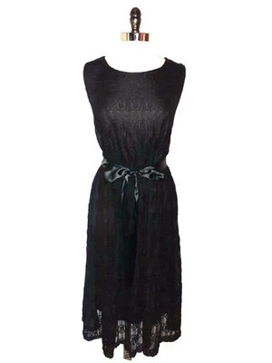 NUEVO HAANI Vestido Talla Grande 2X Línea A Negro Floral Encaje Sin Mangas Cinta Corbata Midi Foto 1 de 4