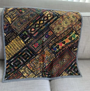 Boho Handmade Mirror Work Embroidery Ethnic Pillow Floor Cushion Cover Large 26" - Picture 1 of 14