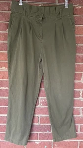 Ophelia Roe Womens High Rise Pants Size 14 Pleated Army Green Relaxed baggy - Picture 1 of 11