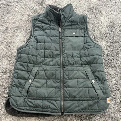 Carhartt Vest Women M Green Reversible Sherpa Lined Quilted Insulated Pockets - Image 1 of 4