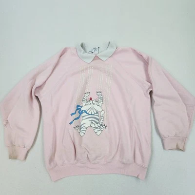 Vintage Cat Sweatshirt Size L Scratch Kitten Morning Sun 80s Raglan Crewneck USA - Image 1 of 4