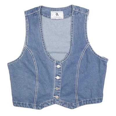 FLYING ANGEL Womens Blue Cotton Denim Sleeveless Button Jacket L Waistcoat - Image 1 of 4