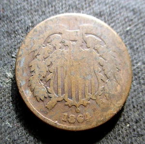 VECCHIA MONETA DEGLI STATI UNITI D'AMERICA 2 CENTESIMI 1864 "SCUDO DELL'UNIONE" (2) - Foto 1 di 2
