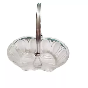 Cut Crystal Frosted Glass Basket with Silver Plate Candy Dish Swivel Handle - Picture 1 of 12